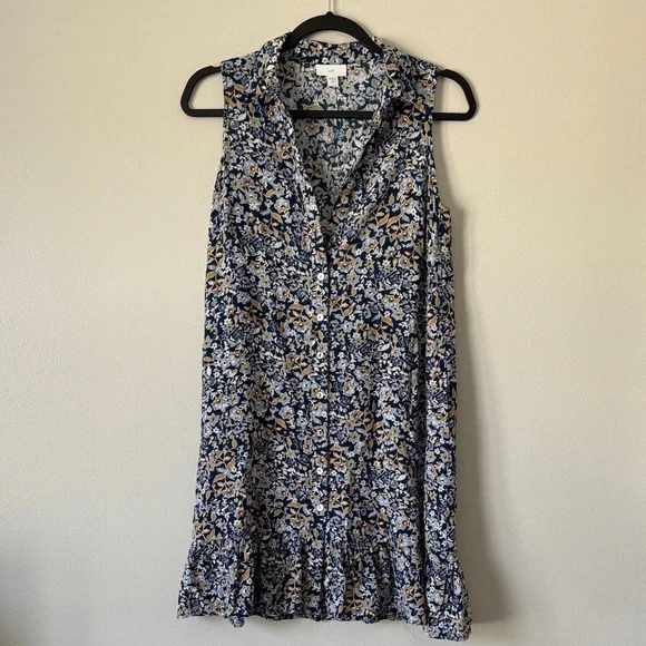 J Jill Floral Button Sleeveless Dress Navy Size X Small Petite - Picture 1 of 9